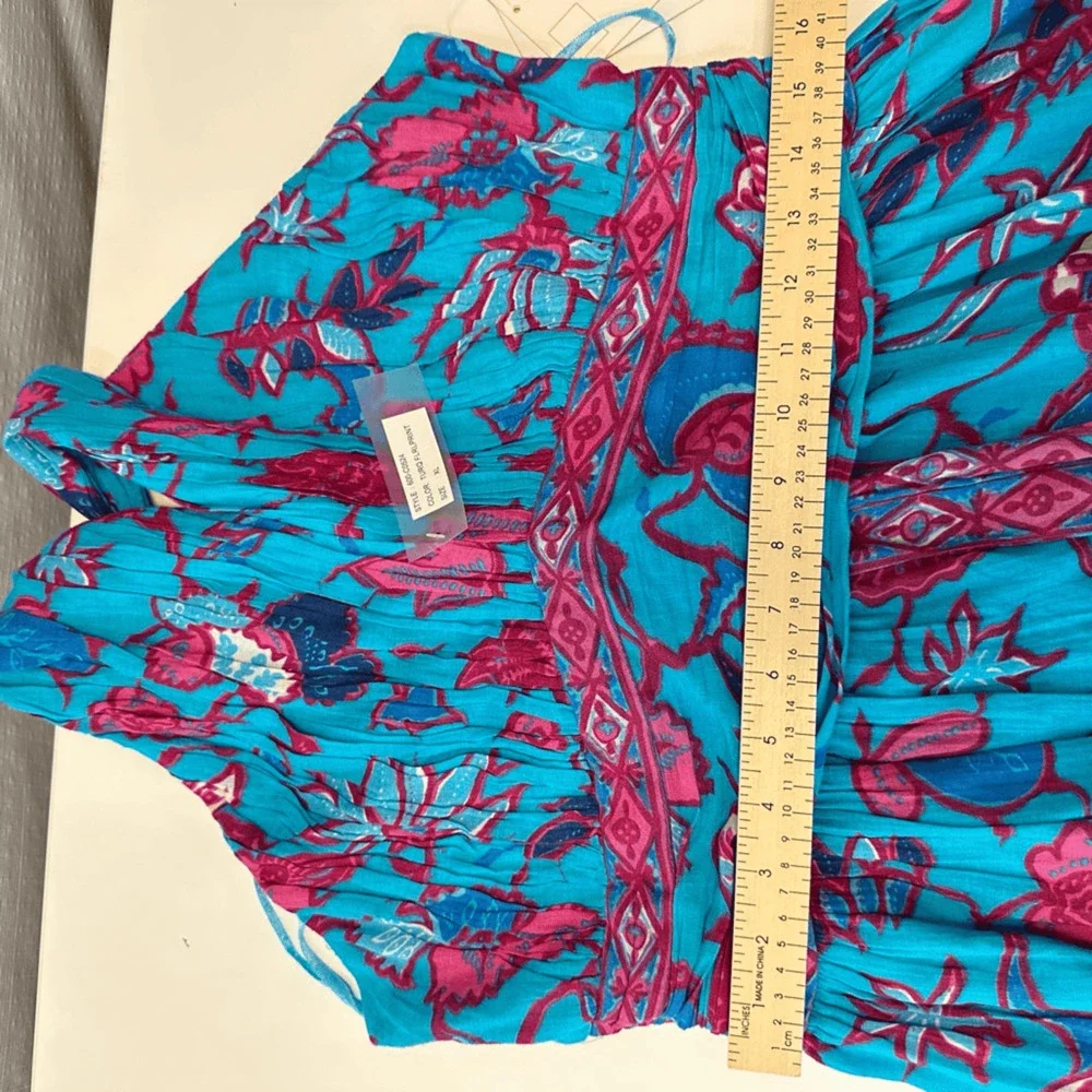 Caroline Constas Halter Fit Flare Smocked Maxi Dress XL Turquoise Gauze Cotton - Picture 7 of 16